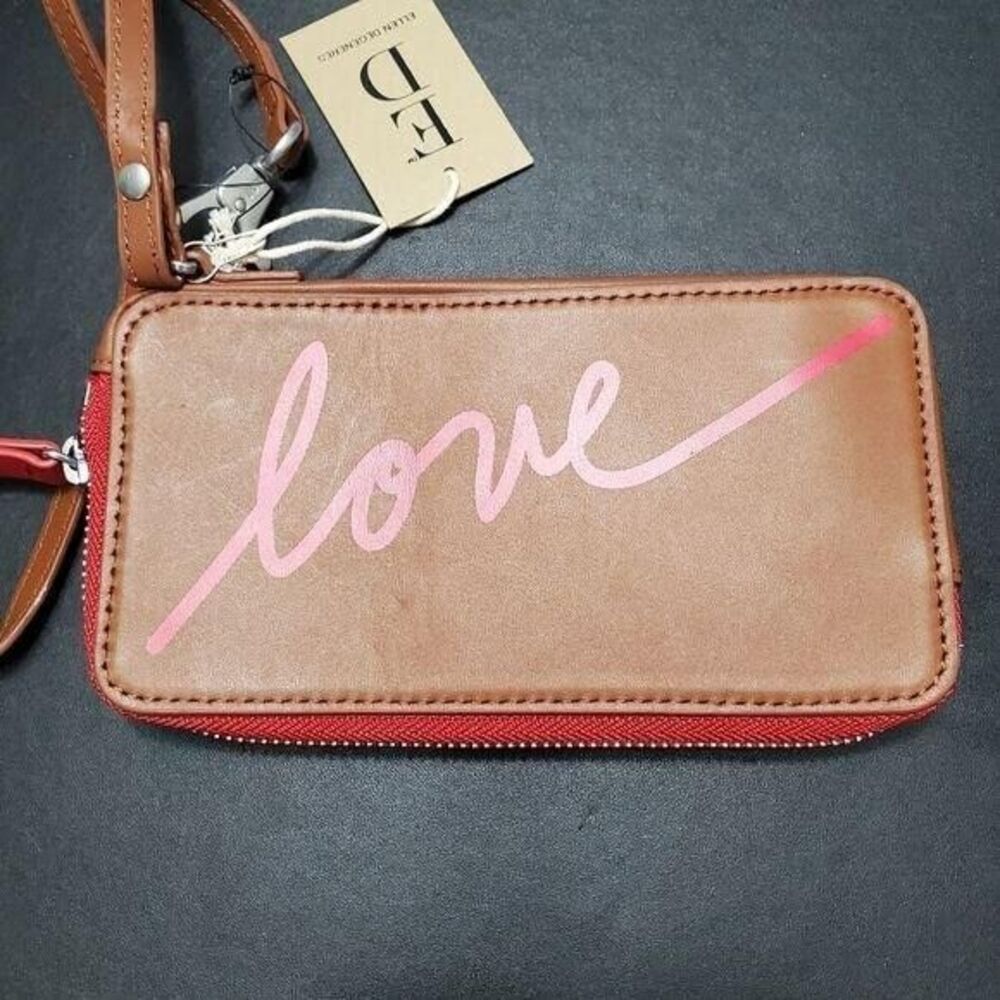 Ellen DeGeneres brown & red leather phone case